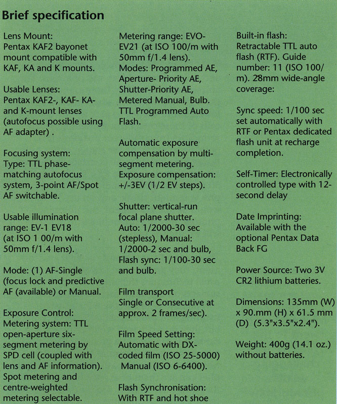 Pentax MZ-5 Specification