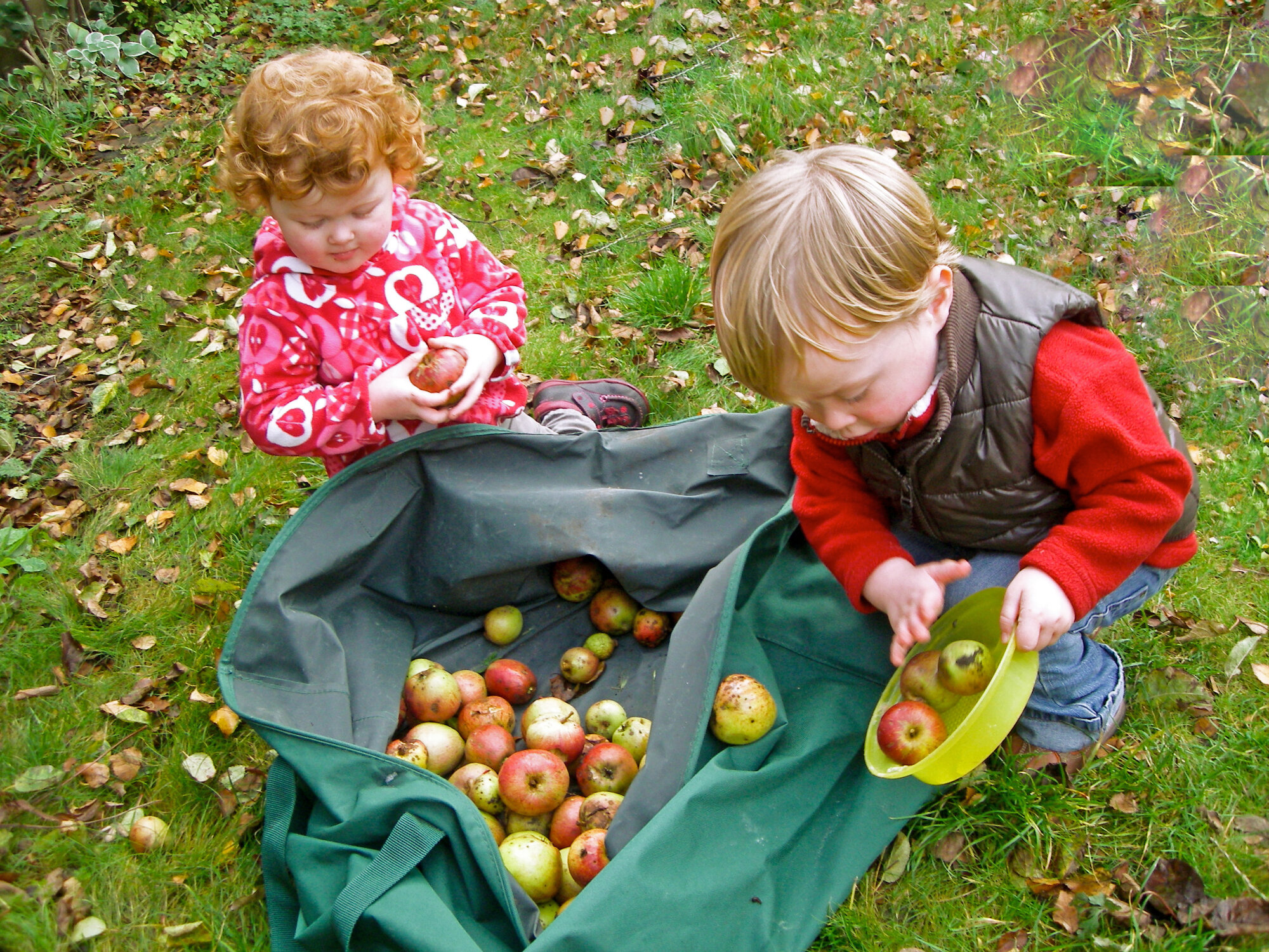 Emma and Joe tidying the garden