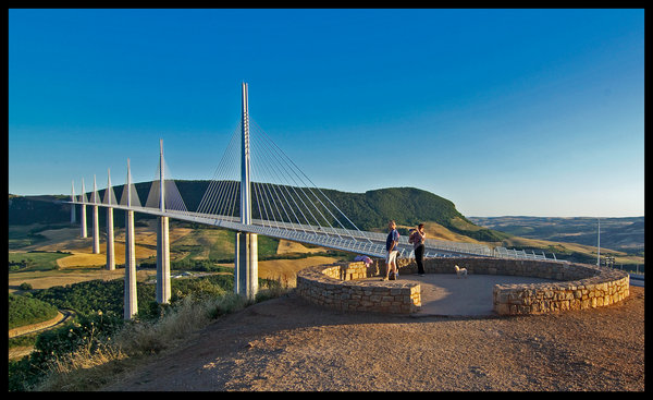 Sun setting on Millau Viaduct
