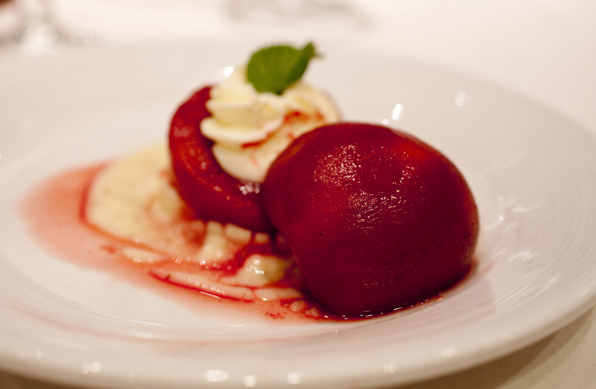 Deserts: - Red Wine Peach