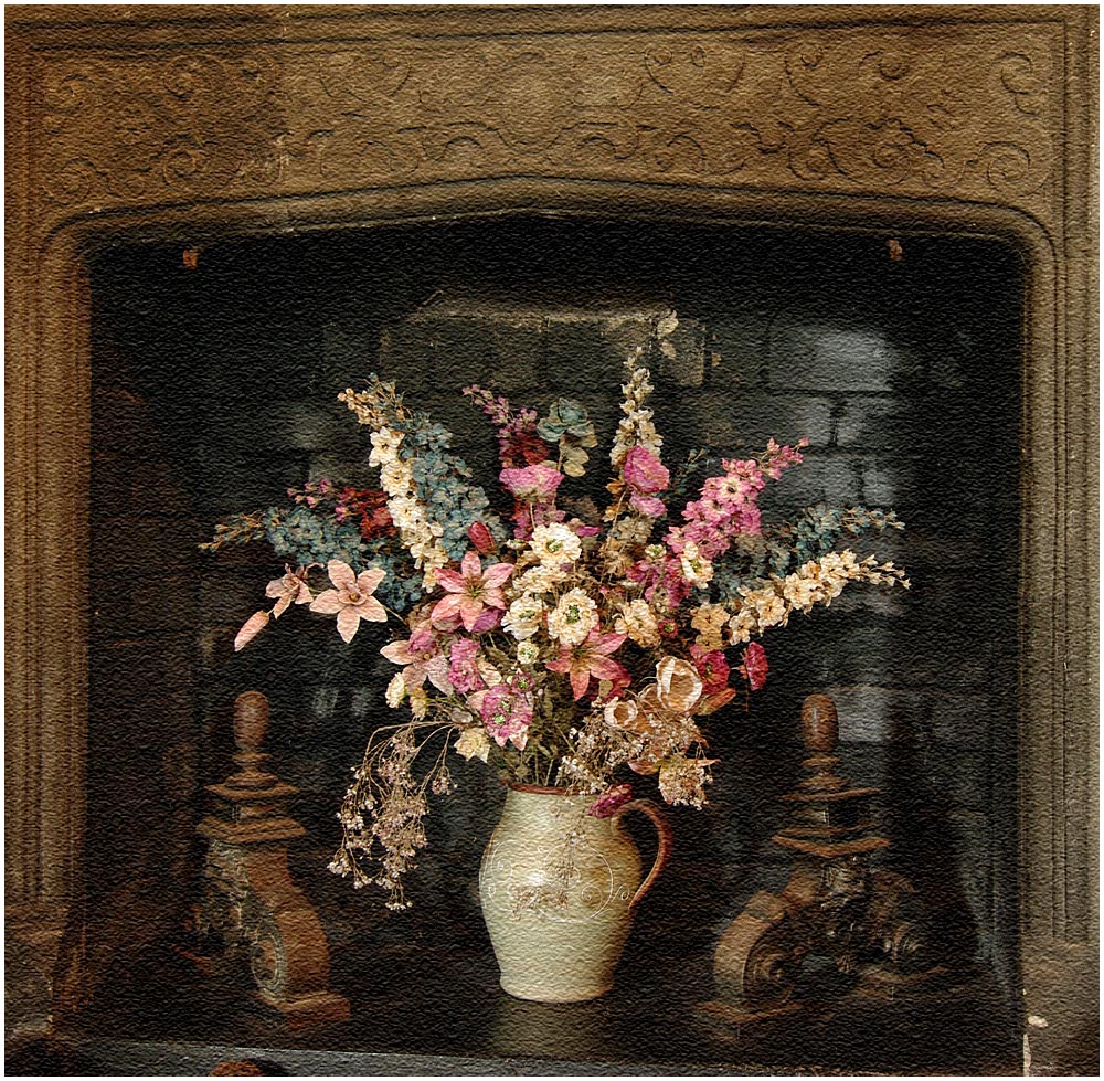 Flowers in a Fireplace