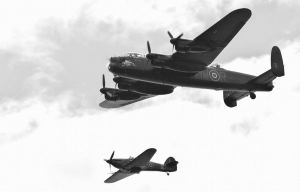 Lancaster & Hurricane Escort, Southampton Water, England, July 2010.