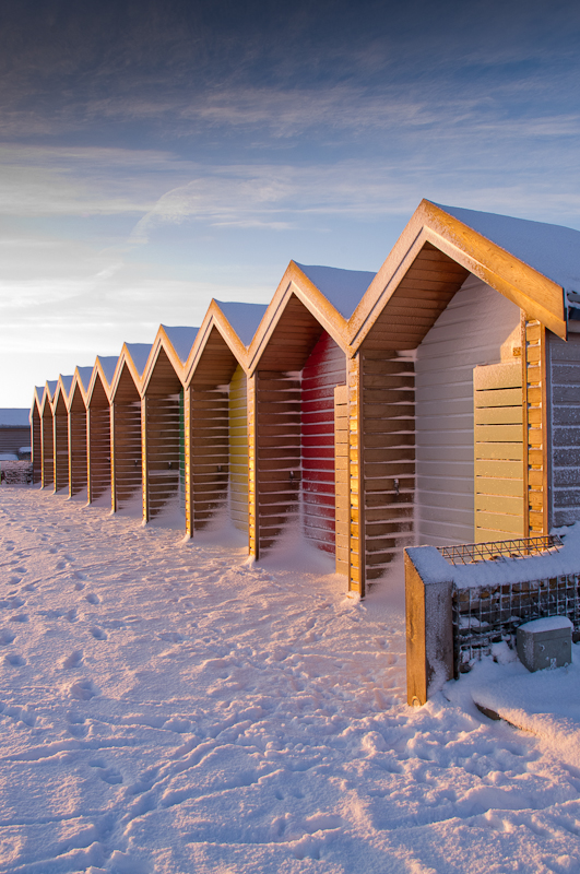 Beach Huts Blyth in Snow 3