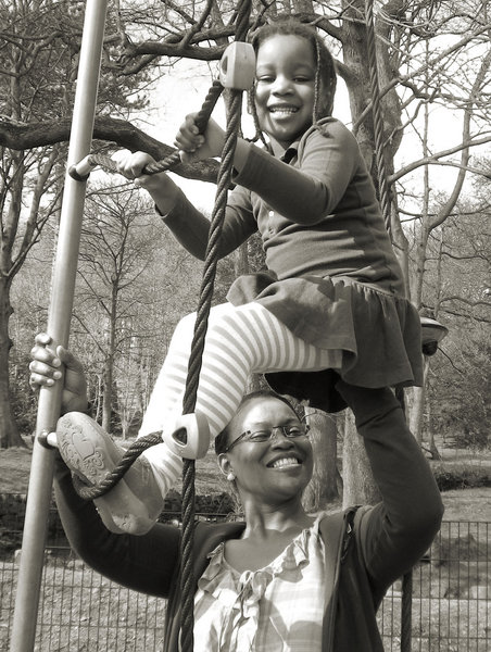 Tabitha and Mummy in black and white