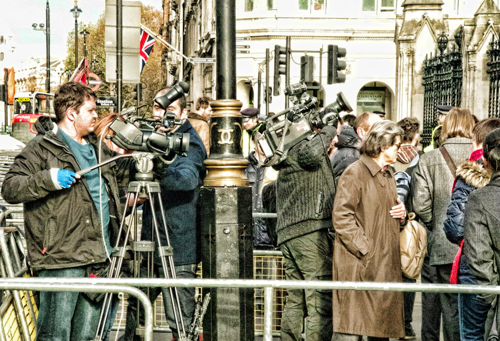 Film crew setting, up Houses of Parliament