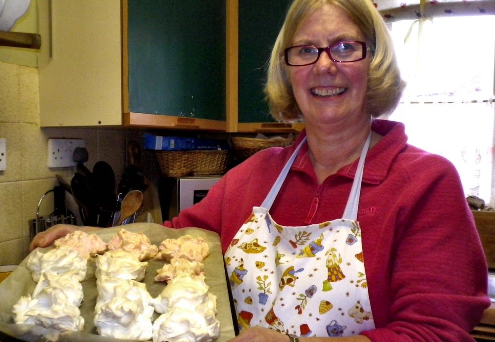 My friend Lorraine with some meringues she made earlier!