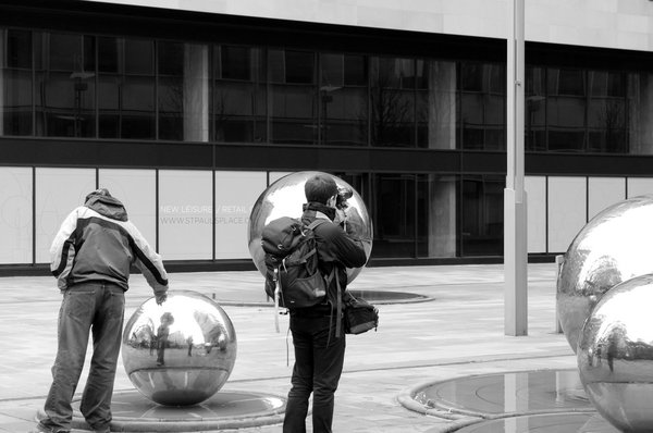 Spanish Students, photographing the Steel Balls
