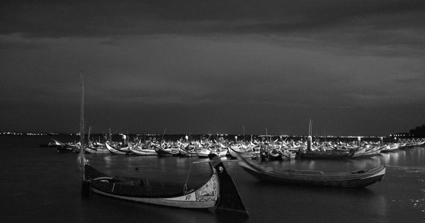 Fishing boats tied up for the night Espinho Portugal.