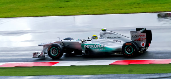 Mercedes in the wet