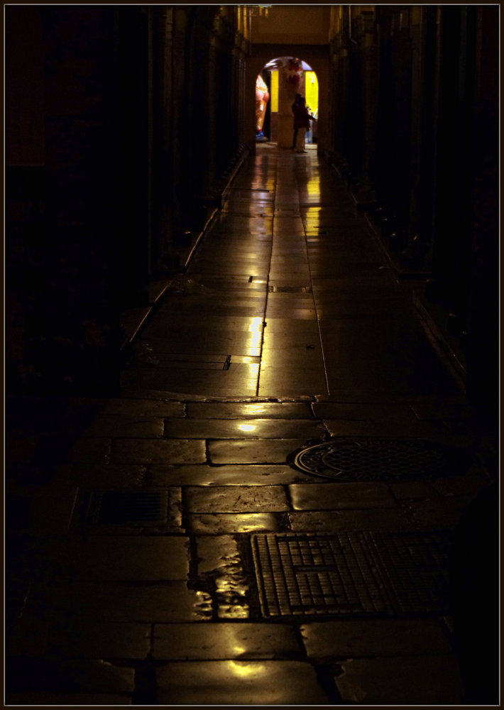 Stone Paved Street at Night