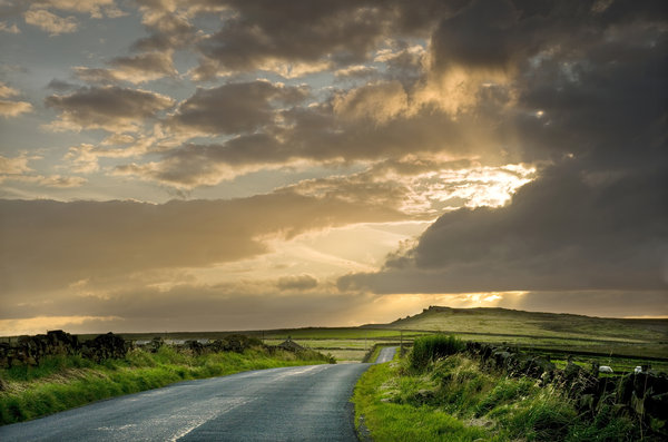 Road and sunset above Todmorden