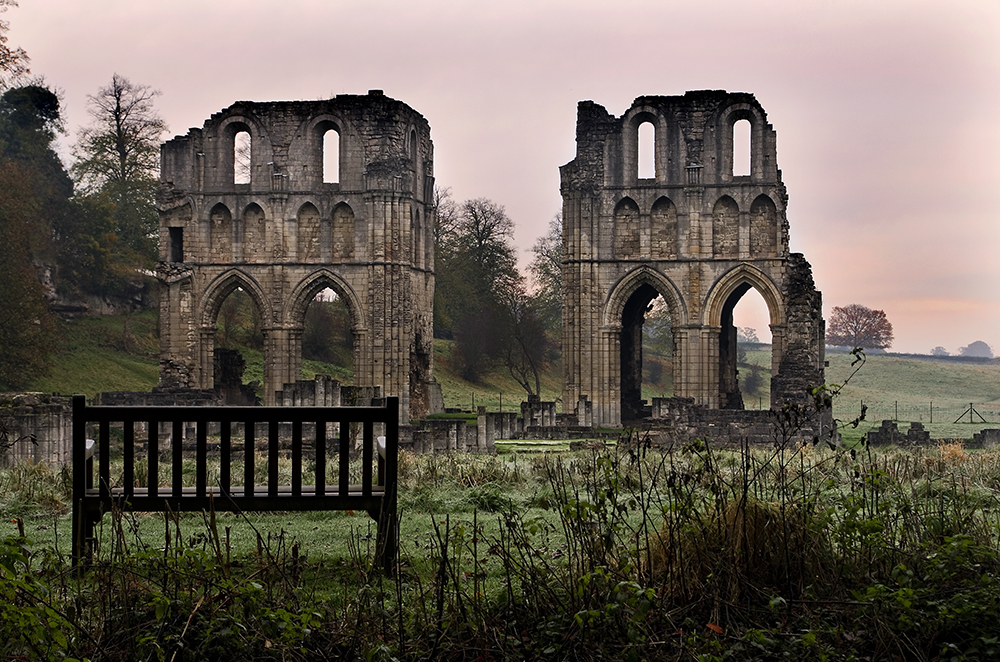 The Abbey Ruins and a Bench