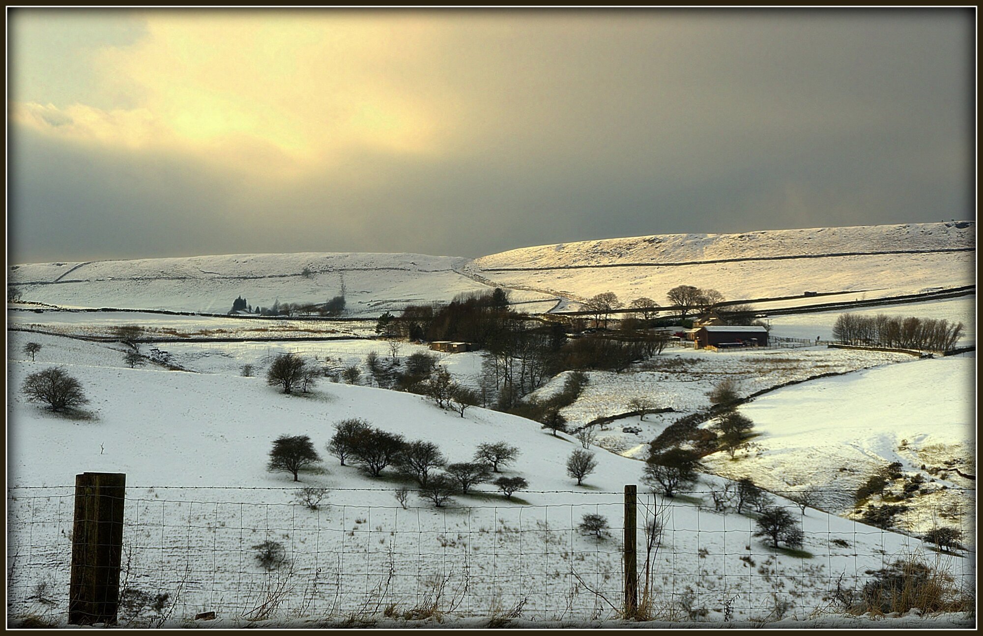 A snowy country  scene