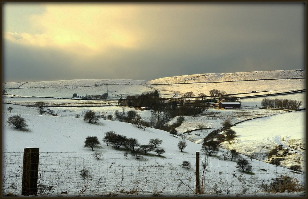 A snowy country  scene