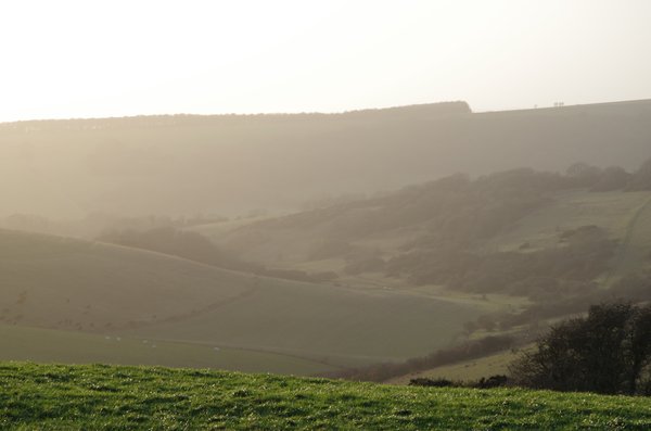 butts brow in sussex on a misty day