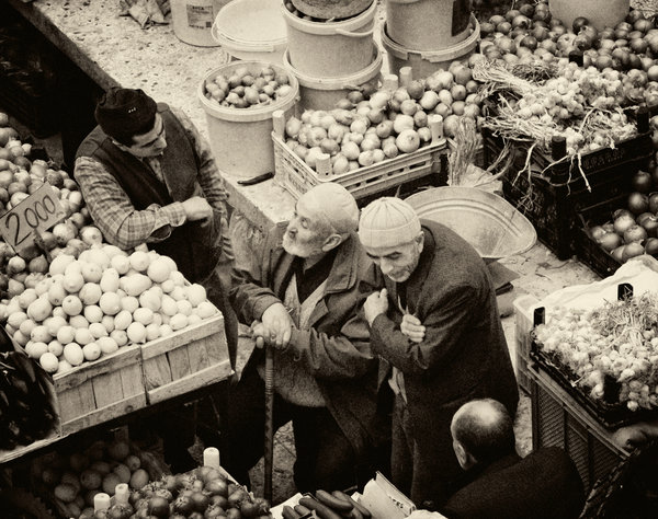 Old Timers Chatting among the Stalls at the Market I