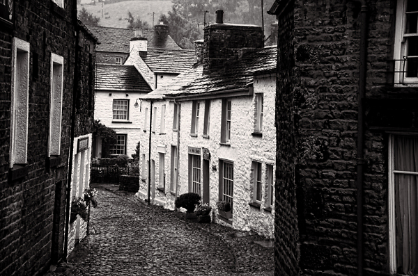 Village street in Dent - Yorkshire B&W
