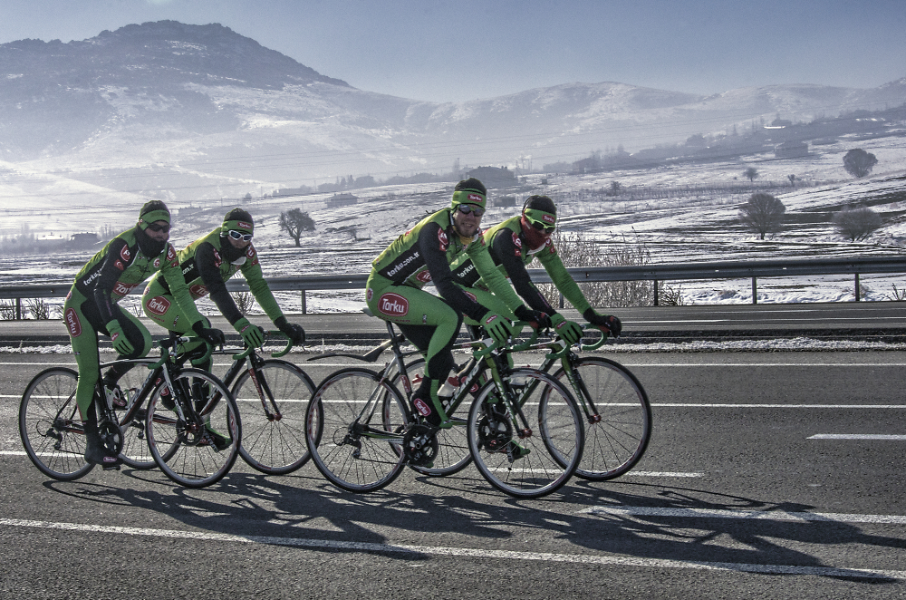 Exercising Bicycle Racing Team