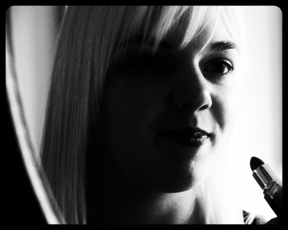 Nicki in black and white.
