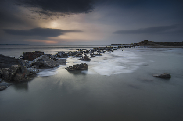 Braunton Burrows just before sunset this evening as the high tide reached its peak.