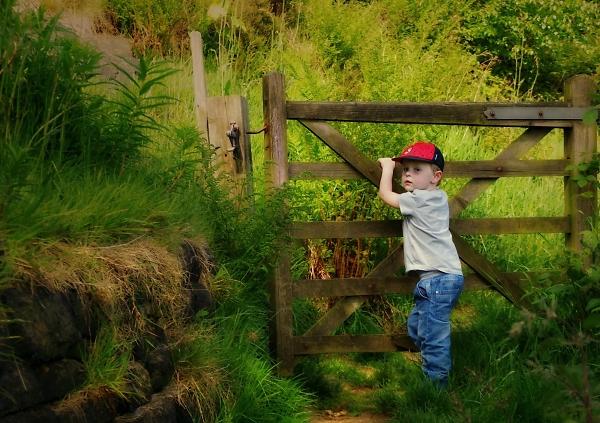 A boy and an open gate ... colour version