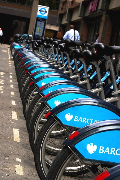'Boris' bikes in Moorfields, London