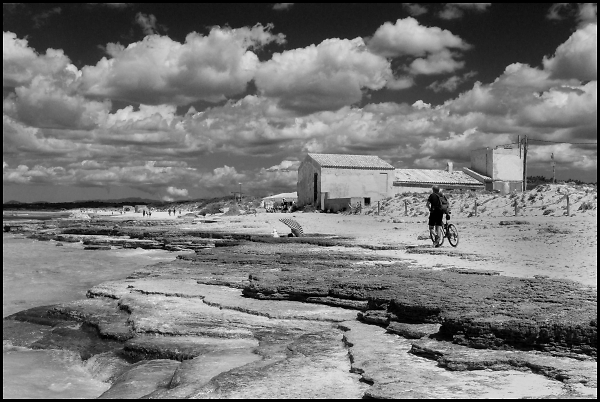 A Man with a Bike on a Beach