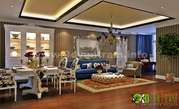 3D Interior Living & Dinning Room Design Studio Lima
