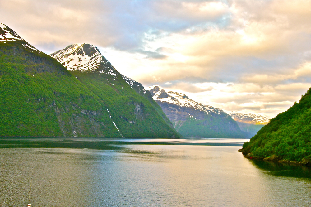 Early morning sunrise over Norwegian Fjord