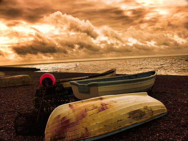 Boat , beach and sky