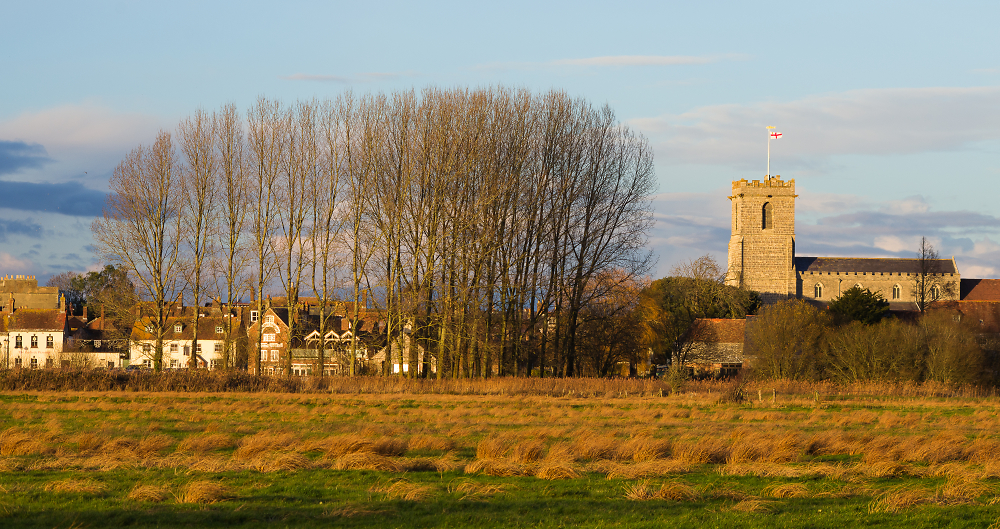 Winter sun shines on Wareham Priory