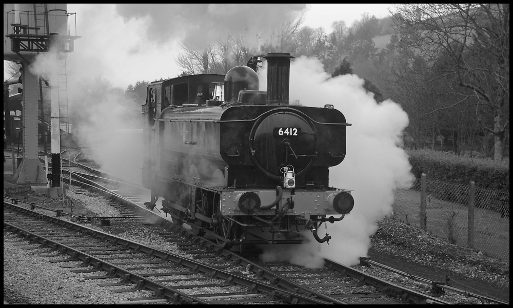 GWR 0-6-0 Pannier no.6412 at Buckfastleigh, Devonshire