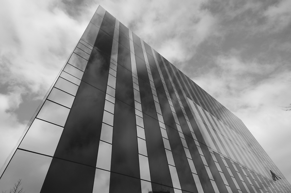 Glass cube with open window