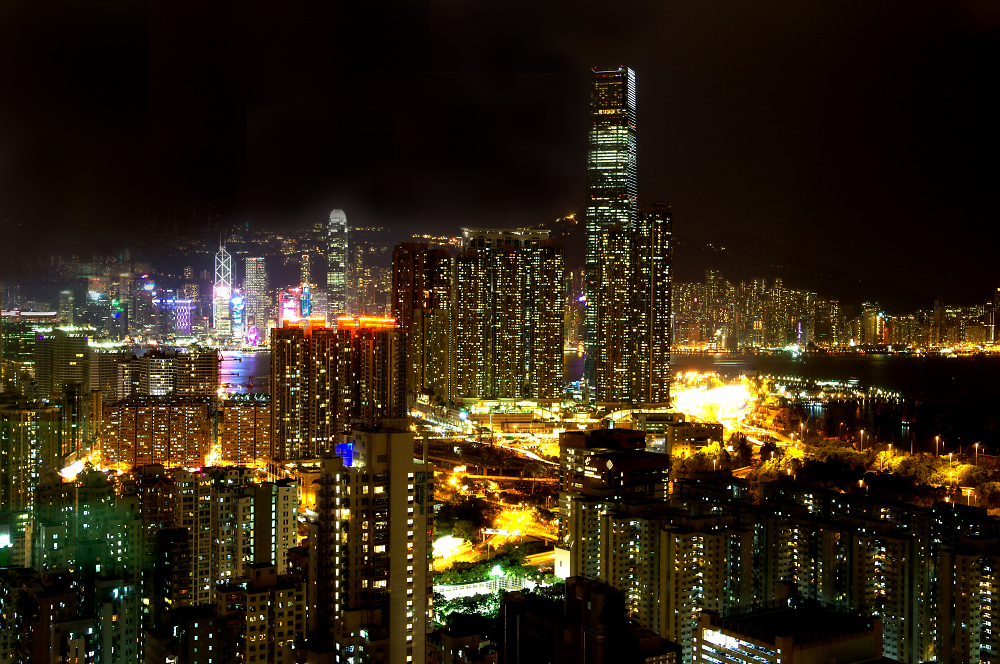 Hong Kong Island viewed across the straits from the Kowloon Penisular at night
