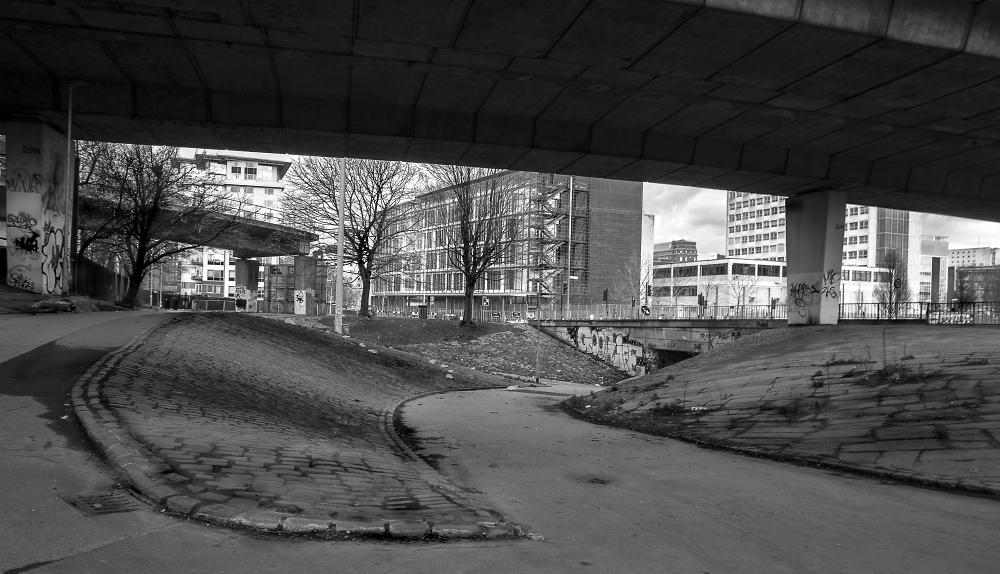 Manchester from under the Mancunian Way