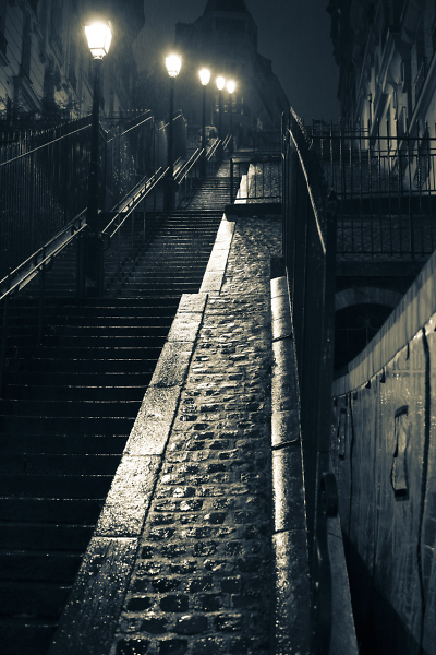 Montmartre staircase in the rain