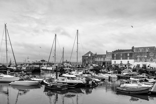 A dull day in Padstow quayside.