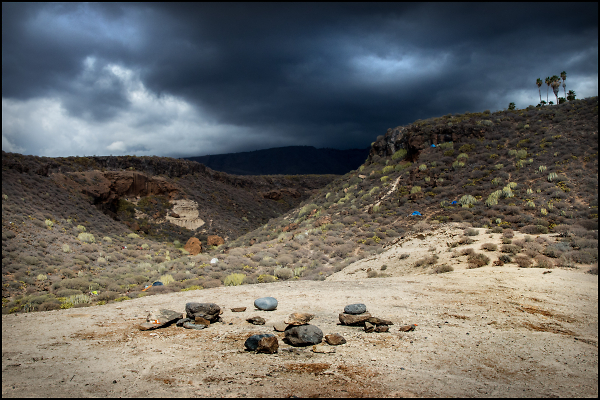 Volcanic Landscape with Approaching Storm