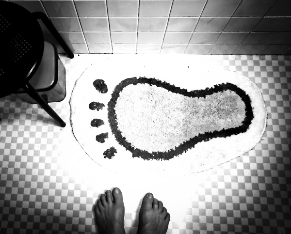 New bath mat. But seems to be the wrong size. And what about the other foot?