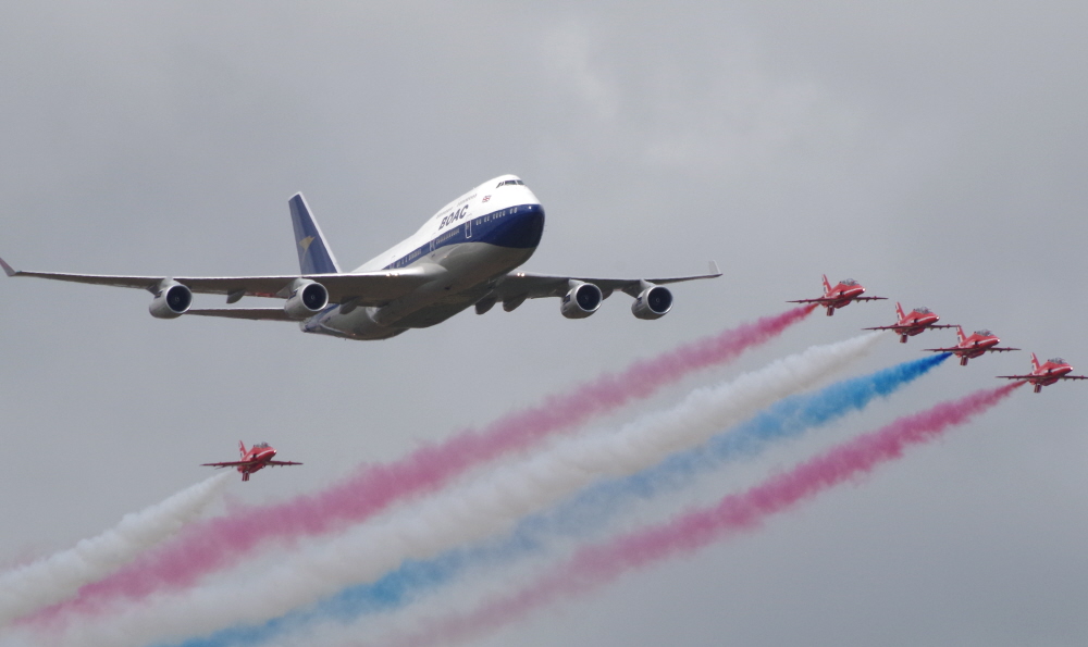 BOAC B747 plus Red Arrows