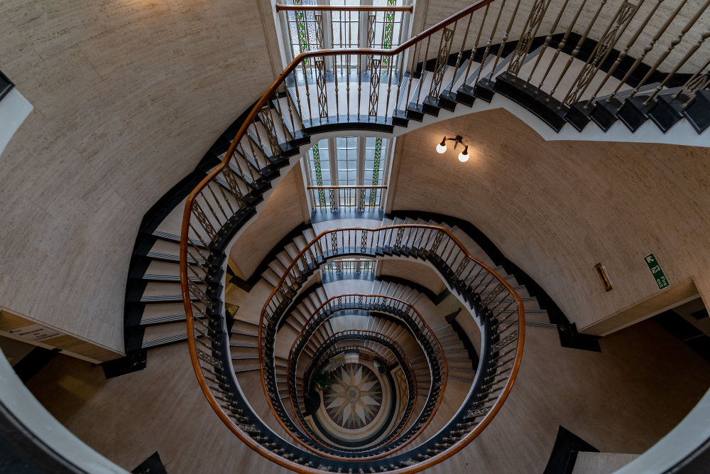 Spiral staircase looking down