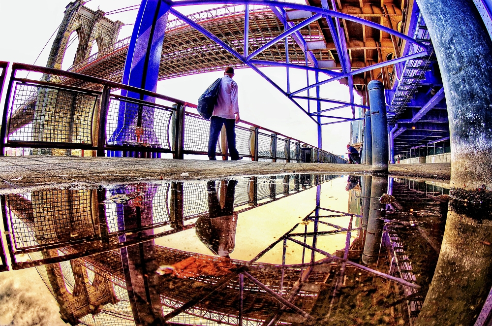Reflection of the Brooklyn Bridge