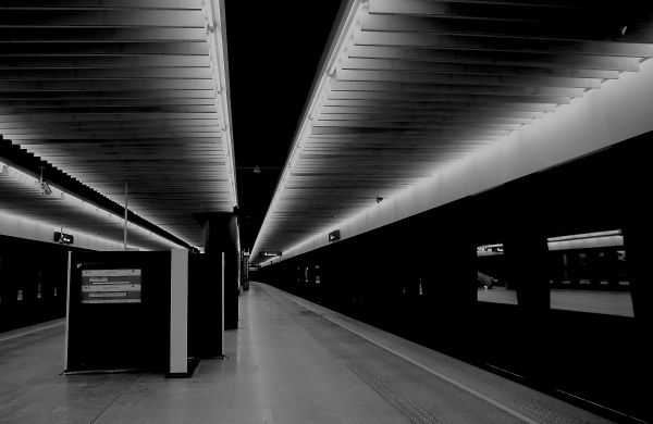 Waiting for a train B&W version