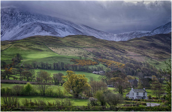Light on the grass, Cloud over hills
