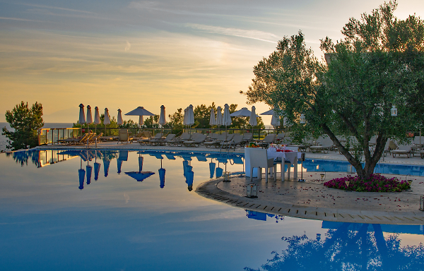 Early evening at the pool in Greece