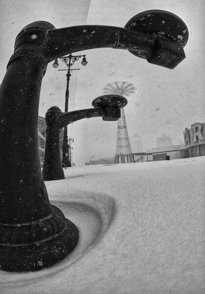 Coney Island during a snowstorm