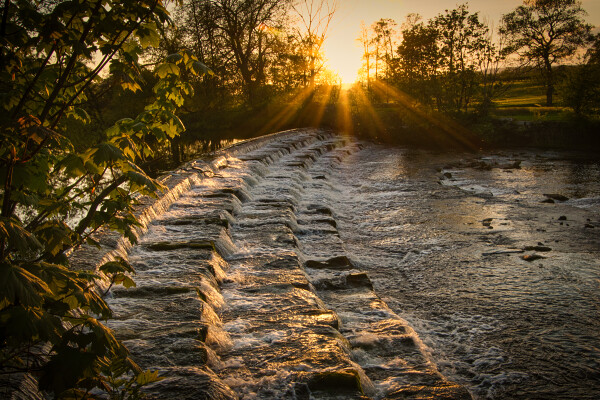 Sunset on the river wharf