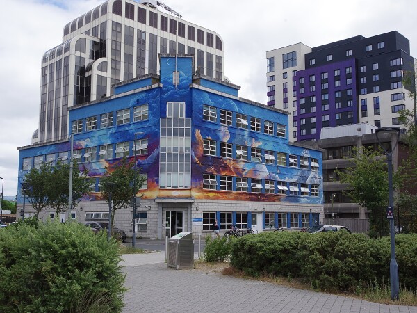 A colourful building.