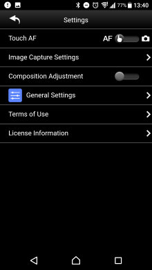 Pentax Image App Settings