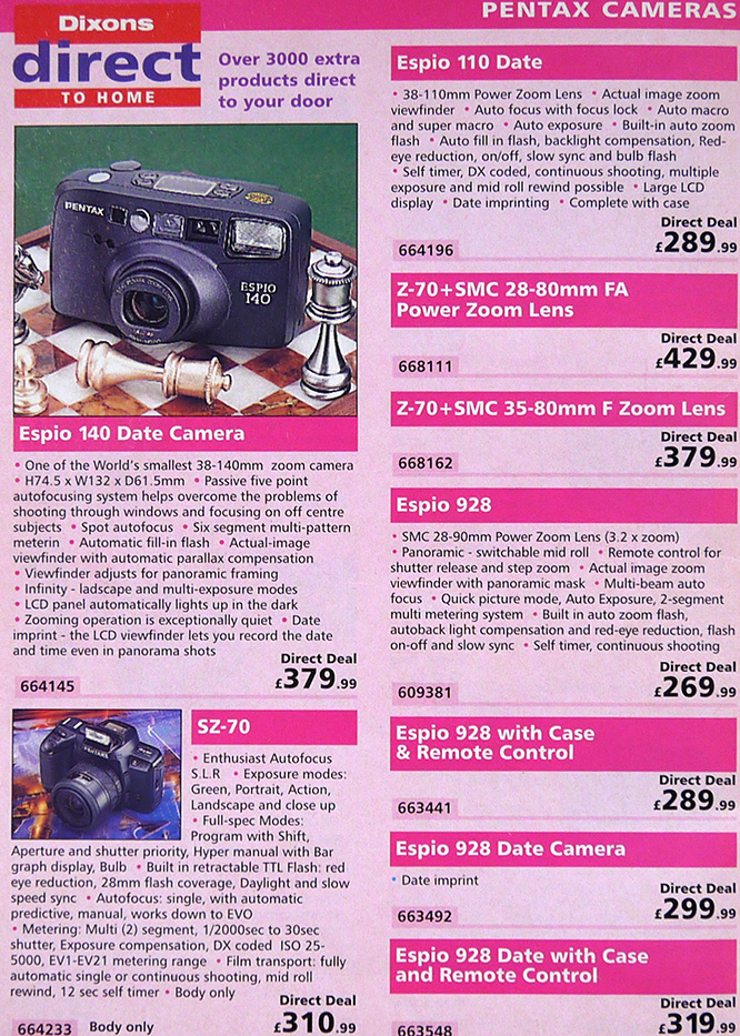 Pentax Prices October 1995